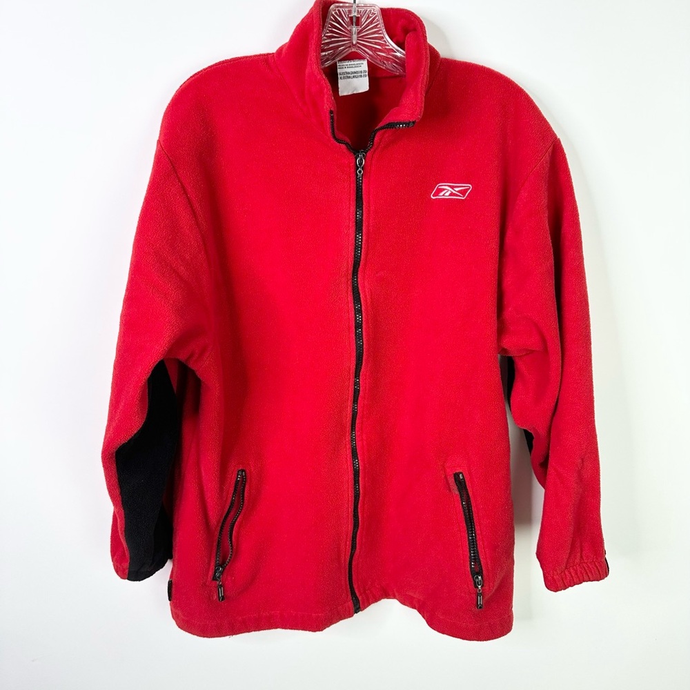 Vintage Reebok Full Zip Fleece Sweatshirt Red XL Big Logo Black Sweater